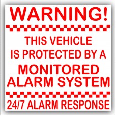 2 x 87mm Red on White Stickers-Vehicle Protected by a Monitored Alarm System-Car,Motorbike,Bike,Van,Truck,Taxi,Coach,Minicab,Mini-24/7 Reponse-Security Signs 